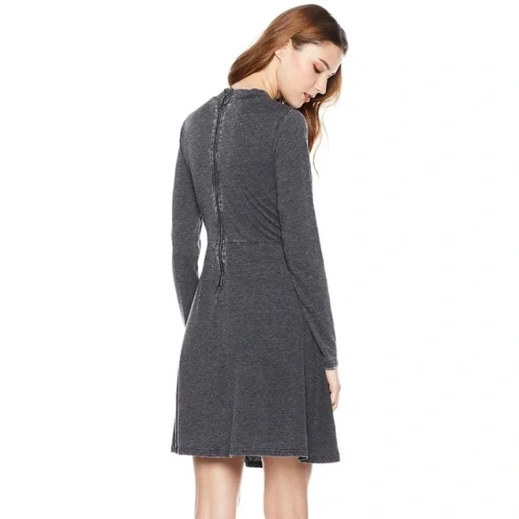 Twist Front Cut Out Long Sleeve Soft Knit Dress Charcoal Grey - Picture 2 of 7